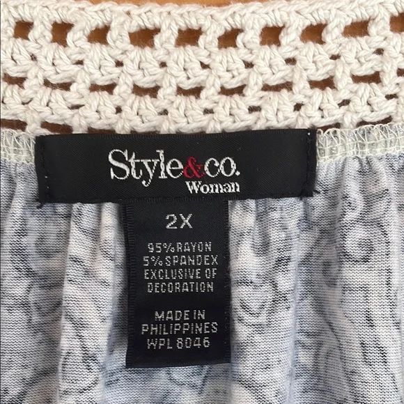 Style & Co. Blue and White Paisley Blouse Relaxed Fit - Picture 2 of 8